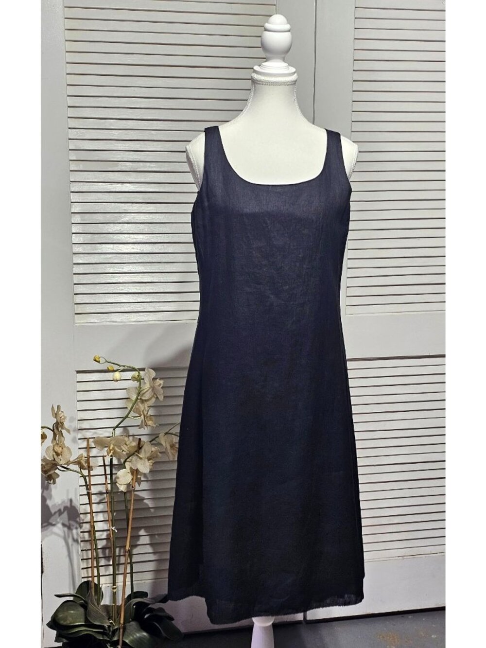 NWT Eileen Fisher Womens Black Irish Linen Sleeveless Scoop Neck Dress Sz S 3672